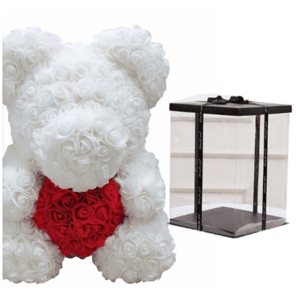 Pluche beer witte rozen verzameldoos Valentijnsdag Pluche Materiaal: Katoen