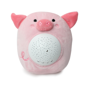 Roze varkenspluche met witte speaker op zijn buik