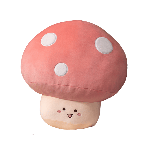 Lachende paddenstoelpop in roze en beige