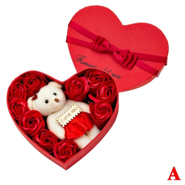 Zeep Rozen Geschenkdoos met schattige teddybeer - knuffel zeep rozen geschenkdoos met schattige teddybeer rouge